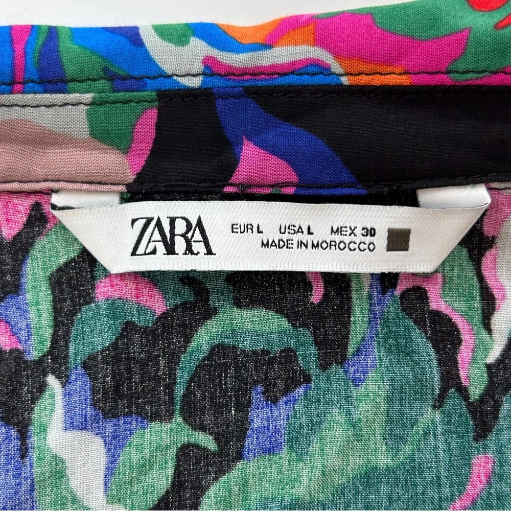 Zara Women’s L Bold Floral Print Long Sleeve Blouse 100% Viscose Artsy Boho Top - Picture 9 of 10